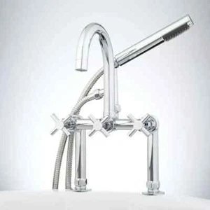 Signature Hardware-Sebastian Deck Mount Tub Faucet & Hand Shower-Chrome - Picture 1 of 2