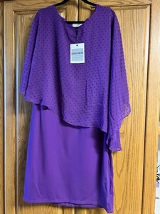 Hanna Nikole Purple Polka Dot Chiffon Overlay Cape Sleeveless Dress Women's 2XL - Picture 1 of 3