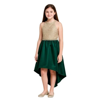 Rare Editions Dress 16 Green HiLo Hem Sleeveless Holiday Formal Lace Embellished - Image 1 of 4
