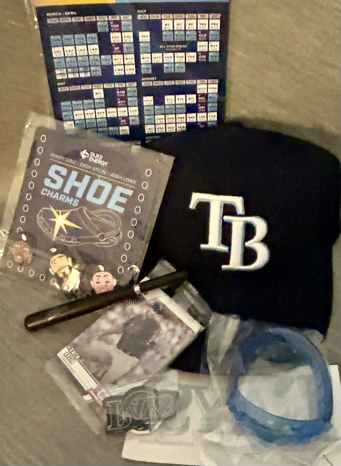 Tampa Bay Rays Lot:All New Childrens Adjust Cap,Shoe Charms,Pen,Cards,KeyChain - Image 1 of 1