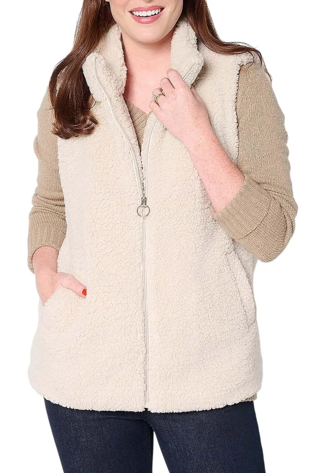 Susan Graver Women's Knit Boucle Zip Front Vest Calming Ecru - Image 1 of 1