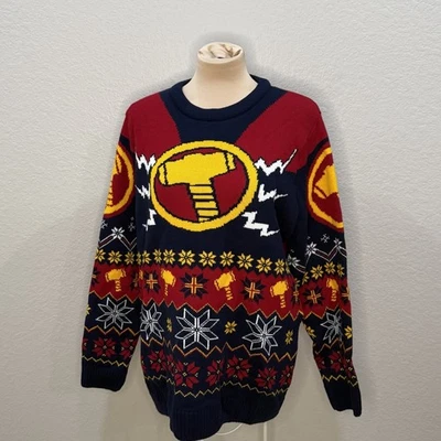 Suéter Marvel Mediano Thor Hammer (Feo) Navidad Fair Isle Pullover Rojo Unisex Foto 1 de 4