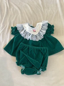 Vintage Allison Ann Baby 0-3 grün Samt Stil Kleid 2-teiliges Set Weihnachten Farmcore - Bild 1 von 11