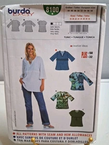 Burda Pattern 8100 Tunic Top Shirt Blouse Sizes 18 20 22 24 26 28 30 32 UNCUT - Picture 1 of 2