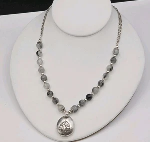 Brighton Bristol Beaded Pendant Necklace Silver Black Gray Agate 18" Boho Chic - Picture 1 of 8