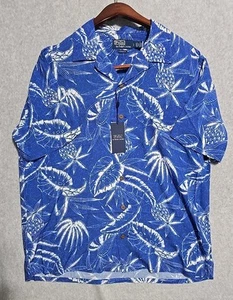 Polo Ralph Lauren Shirt Men Large Navy Floral Pineapple Tiki AOP Aloha NWT $168 - Picture 1 of 9