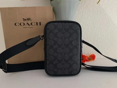 NWT Coach CW364 Aden Crossbody Bag In Signature Canvas & Leather Charcoal Black - Image 1 of 4