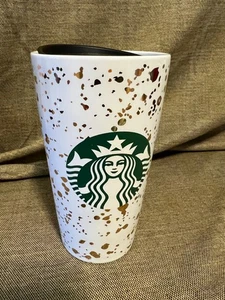 Starbucks Classic White & Green 12 Oz Ceramic Coffee Tumbler with Lid 2019 - Picture 1 of 6