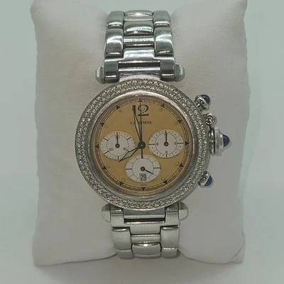 Cartier Pasha 30mm Quartz Chronograph Custom Diamond Bezel Stainless Steel  - Image 1 of 4