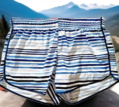 Pantalones Cortos Deportivos Tommy Hilfiger Blanco-Azul Forrados a Rayas Correr Atléticos Para Mujer L Foto 1 de 4