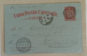 Chile 1894 - Stationery – TP 35 – 3 Ct – red - Concepcion to LINDER Karlsruhe - Picture 1 of 6