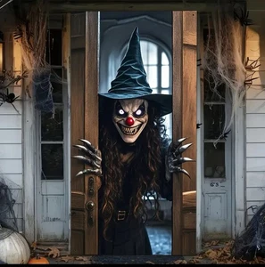 Killer Clown Door Cover Witch Fabric Halloween Door Cover Polyester Decor  35x71 - Picture 1 of 5