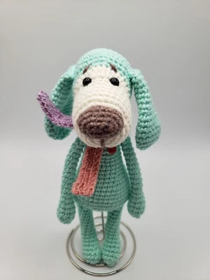Lindo juguete de peluche de 7" nuevo acabado hecho a mano ganchillo verde perro algodón suave Foto 1 de 4