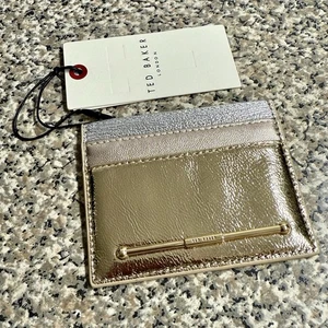 Portafoglio nuovo con etichette TED BAKER Victoria pelle metallizzata sottile porta carte porta contanti logo - Foto 1 di 7