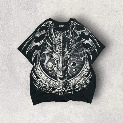 Camiseta grande vintage Y2K Liquid Blue Grunge Dragon AOP Foto 1 de 4