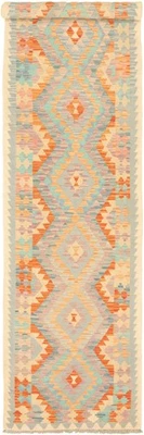 Alfombra tradicional Kilim vintage geométrica tejida a mano de 2'10" x 12'10" Foto 1 de 4