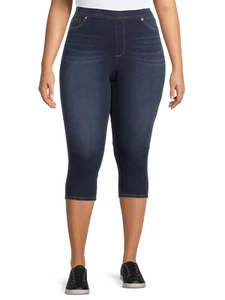 Terra & Sky Women's Plus Size Pull-On Capris Dark Wash Size 14W --T7-- - Picture 1 of 5