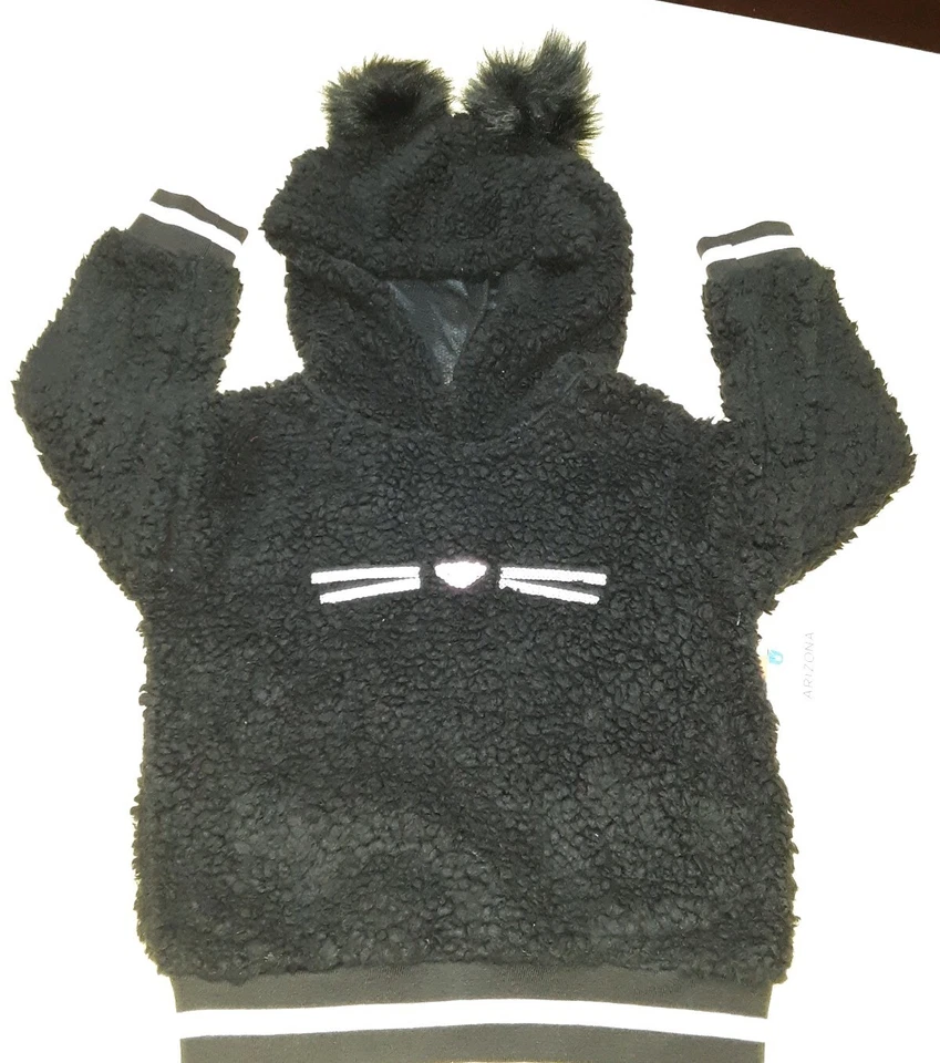 Arizona Jeans Niñas Negro Imitación Piel Gato Capucha Pullover Top Orejas XXS 4/5 #GC4 Foto 1 de 3
