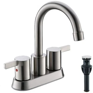 Brushed Nickel Swivel Spout 2-Handle Bathroom Lavatory Sink Faucet w/Popup Drain - Picture 1 of 9