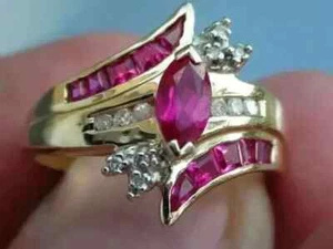 2Ct Marquise Cut Lab-Created Ruby Cocktail Wedding Ring 14K Yellow Gold Plated - Picture 1 of 7