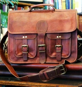 Fresh Goat Leather Vintage Messenger Shoulder Men Satchel Laptop Briefcase Bag - Picture 1 of 5