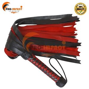 25 Tails Thick & Heavy Duty Genuine Real Cow Hide Red & Black Leather Flogger