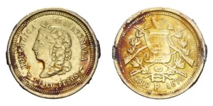 GUATEMALA 5 Pesos 1874 oro 8.05 gr. - Fr. 45 - Foto 1 di 1