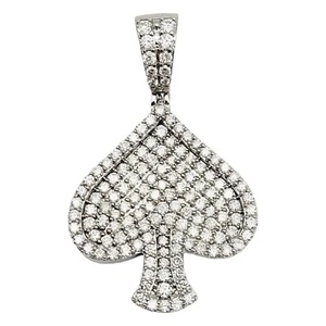 Pendant Large Round Diamond Pave Set Spade in White Gold 1 5/8" Long x 1" Wide - Picture 1 of 12