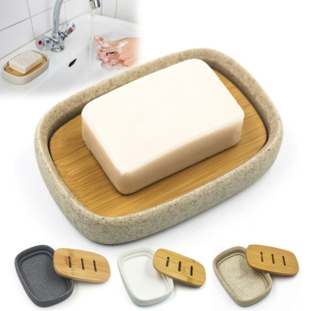 AmazerBath Bamboo Soap Dish, Wooden Soap Holder , 2 Pack Soap Dishes for  Bar Soap, Wooden soap Tray, Kitchen Soap Tray Self Draining (Wooden Color)
