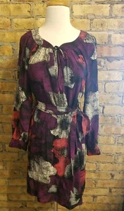 Alice & Trixie Dark Multi Color Floral Tie Waist Long Sleeve Dress 100% Silk XS - Picture 1 of 8