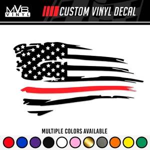 Firefighters Distressed American Flag Vinyl Decal Support Thin Red Line Fire - Picture 1 of 3
