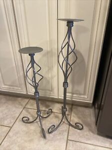 Partylite Grand Paragon Pillar Candle Holders Stand 30” & 24" Nickel Finish Set