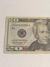 $20 Dollar Bill Five Of A Kind Serial Number ~49939990 Near Super Repeater