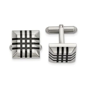 Stainless Steel Black Rubber Cufflinks Set for Men - Picture 1 of 5