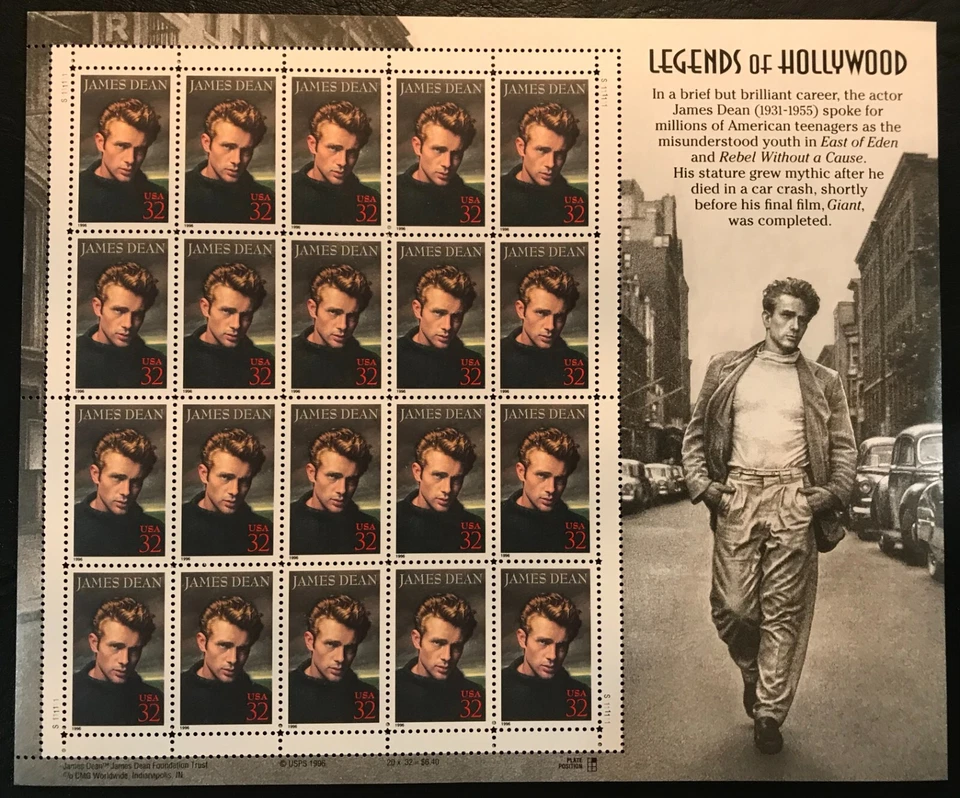 1996 Scott #3082 - 32¢ James Dean - Legends of Hollywood - Full Sheet - MNH - Image 1 of 1