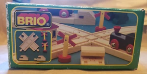 BRIO 33349 Vintage 1990s Wooden Train Buffers Crossing Track X Sign Original Box - Picture 1 of 11