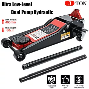 Heavy Duty 3 Ton Dual Pump Hydraulic Low Profile Floor Trolley Jack Car Garage - Picture 1 of 13