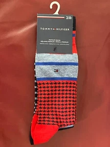 $18 TOMMY HILFIGER Dress Socks | 2 Pair | Red Black Grey | Shoe 7-12 Sock 10-13 - Picture 1 of 9