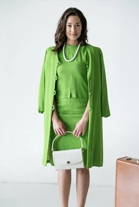 1960's Mid Century Lime Green 3 pc Jackie O Suit - Picture 1 of 18