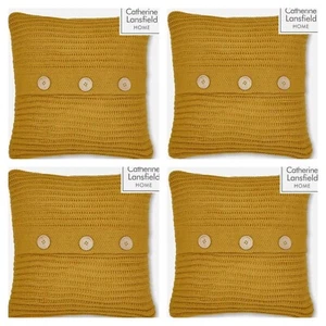 Cushion Covers Ochre Yellow - Set of 4 Catherine Lansfield Chunky Knit 18x1845cm - Picture 1 of 7