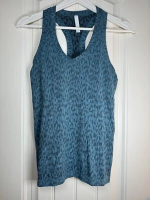 Camiseta sin mangas XS Athleta azul absorbente impulso secado rápido espalda deportiva estampado de leopardo Foto 1 de 4