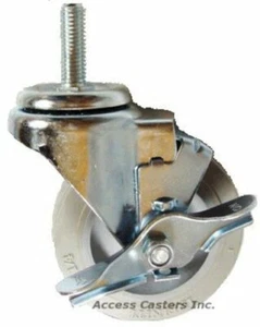 3PB2ISB 3" Threaded Stem Swivel Caster with Brake, Non Marking Wheel, 220 lb Cap - Picture 1 of 1