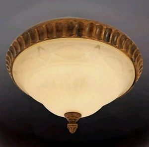 Vintage Antique Look Ceiling Light Fixture Flush Mount Frosted Yellow Glass - Picture 1 of 10