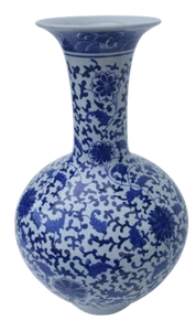 18" H chinesische Kugelvase blau und weiß handbemalt - Bild 1 von 2