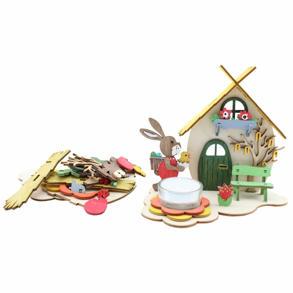 HOBAKU - DRECHSLEREI KUHNERT GMBH Bastelset Kuhnert Osterhaus zum Zusammenbauen Basteln Holz Ostern Erzgebirge