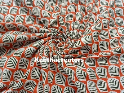 5 Yard Hand Block Print Cotton Fabric Dressmaking Sewing Running Voile Fabric - Image 1 of 4