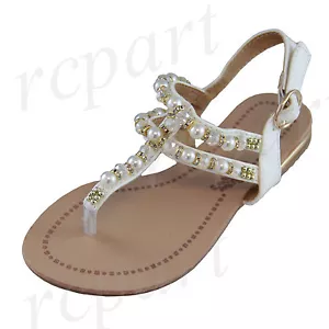 New girl's kids sandals White pearl beads comfort casual open toe summer - Picture 1 of 10