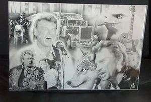 cadre plexiglas gravé gravure johnny hallyday + prénom 20X30 +trous+chevilles - Afbeelding 1 van 1