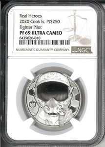 2020 Cook Islands Real Heroes Fighter Pilot 1 oz Platinum Coin NGC PF 69 - Picture 1 of 4
