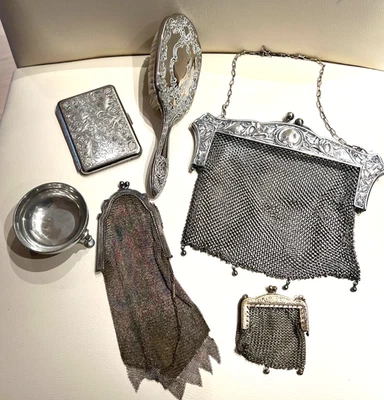 German Silver Mesh Bag + Mini Antique Mesh Bags - Image 1 of 4